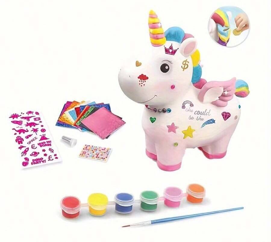 Piggy Bank for Children Unicorn Creative Set Figurine Paints Stickers