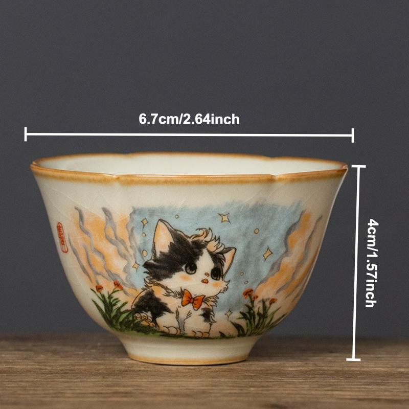 

Ru Klin Cute Hand Painted Cat Teacup Ceramic Retro Porcelain Tea Cup Master Cup Tasting Mug Chinese Kung Fu Japanese Tea Teaware