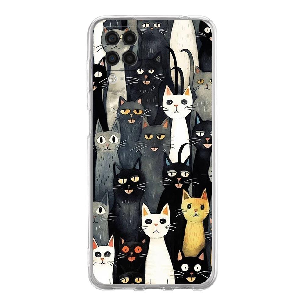 

Чехол для телефона Samsung Galaxy A13 A15 A25 A51 A71 A21S A11 A12 A31 A52 A41 A23 A53 A73 A32 5G A03S A05s, прозрачный чехол с кошачьим принтом Samsung A32 5G