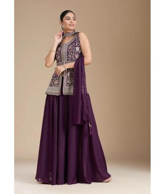 Dámský Bollywood těžký hvězdný georgette salwarový oblek Bezrukávový top Palazzo Dupatta Set Párty oblečení