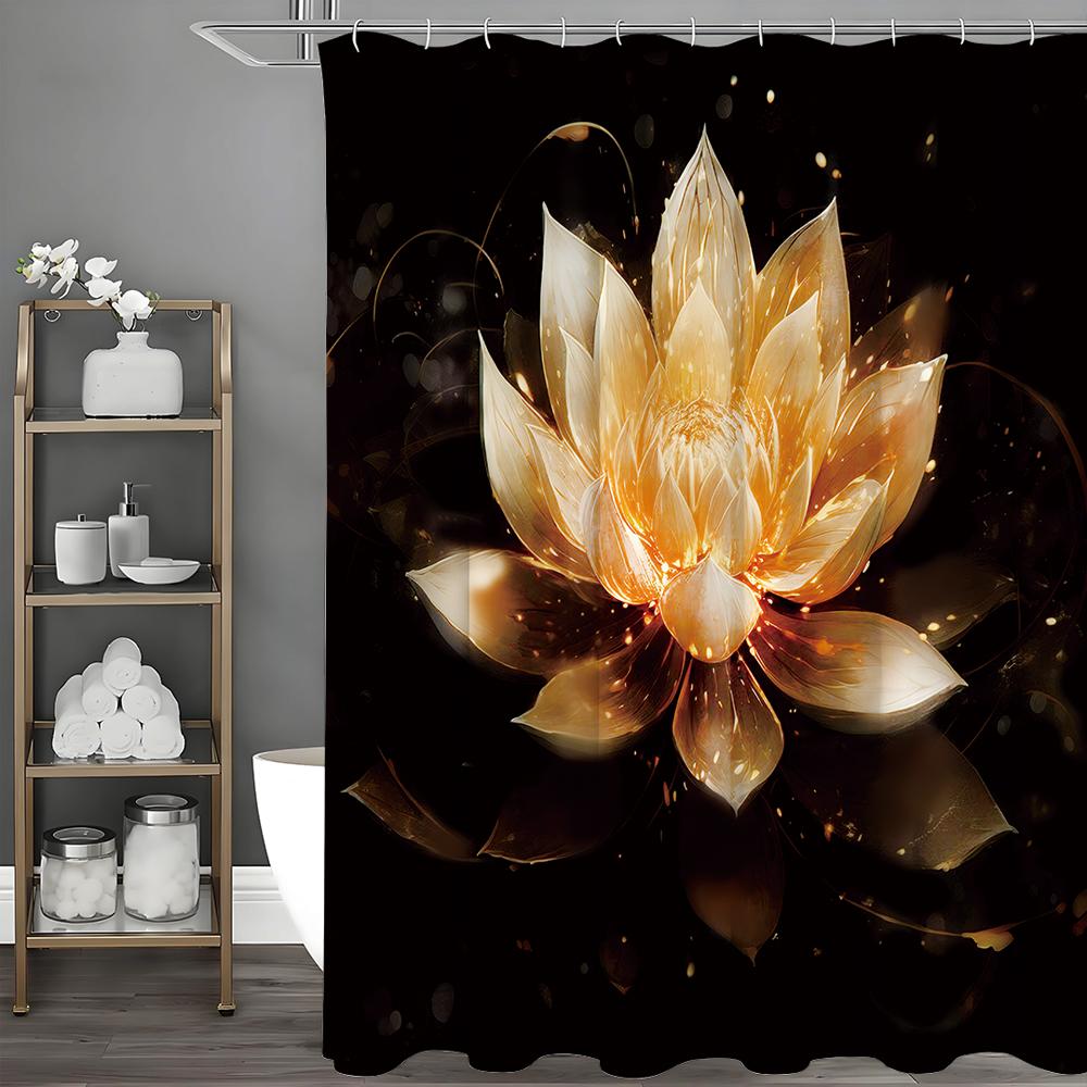

Желтый Лотос Занавеска для Душа, Декоративная Занавеска для Душа для Ванной Комнаты, Водонепроницаемая Занавеска для Душа с Крючками 90*180cm