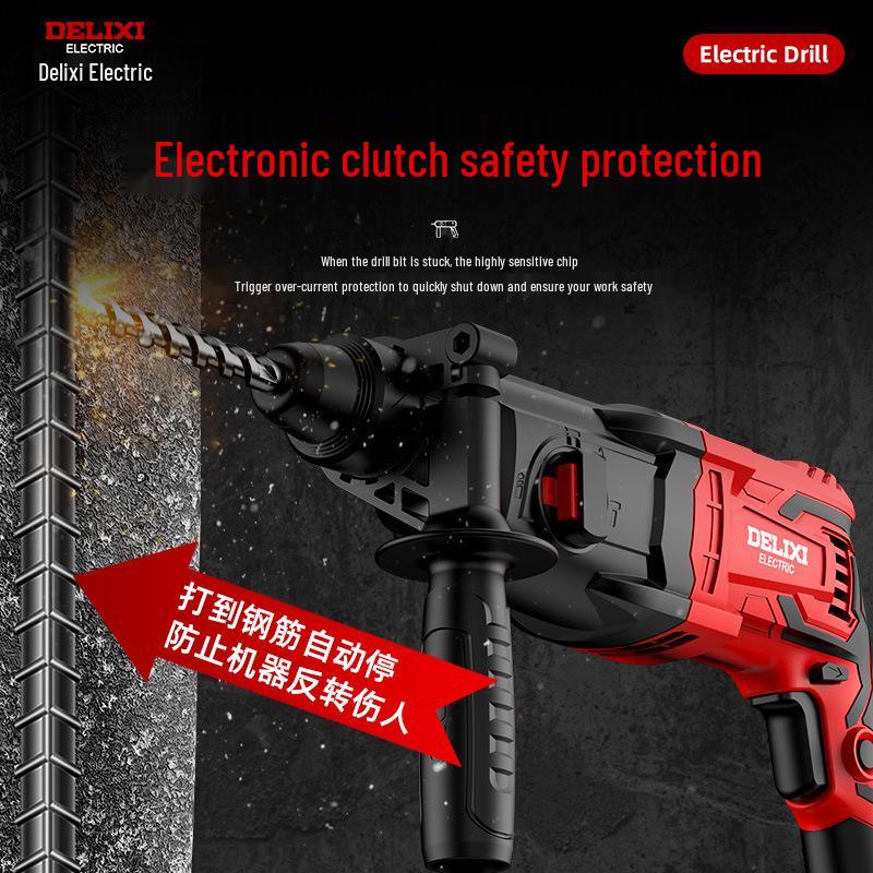 Delixi Multi-Function Electric Hammer: High-Power 3-in-1 Drill for Concrete, Household & Industrial Use