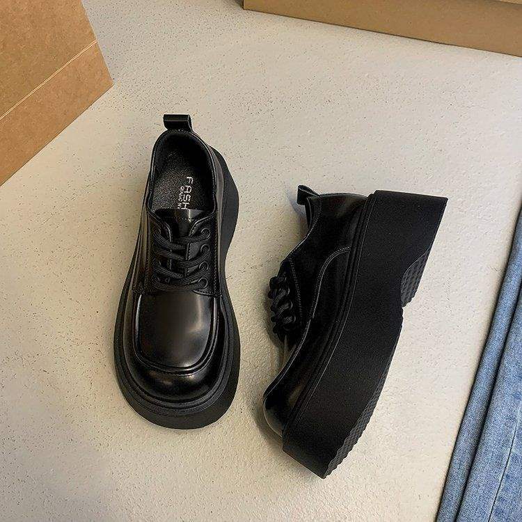 Heel Small Leather Shoes Women's Velvet 2025 New Autumn and Winter Outer Wear Shoes Fluffy Cotton Shoes British Platform Loafers