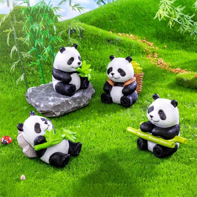 8 Pack Realistic Panda Figurines Small Animal Models Miniatures Ornaments for Cake Toppers and Garden Decors Accessories