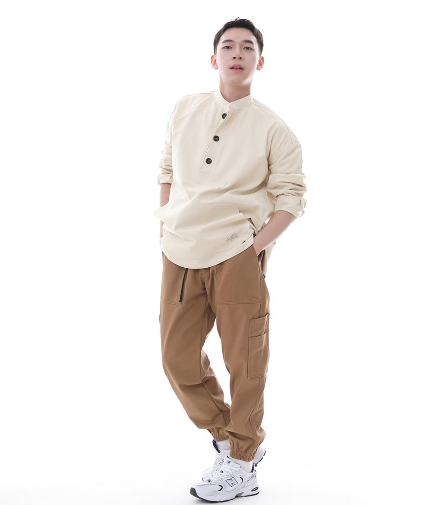 Seinteukeulu Two-Layer Wide Cargo Jogger Pants W2-308J Camel