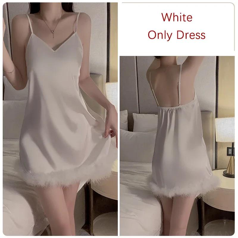 

Летний пижамный комплект для женщин с манжетами и перьями, бюстгальтер с короткой юбкой, сексуальное женское платье XL