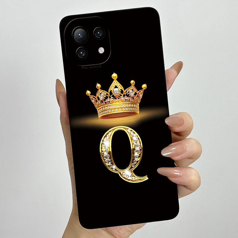 For Xiaomi Mi 11 Lite / 11 Lite 5G / 11 Lite 5G NE Crown Initial Letter Couple Phone Case Soft Silicone TPU Protective Casing