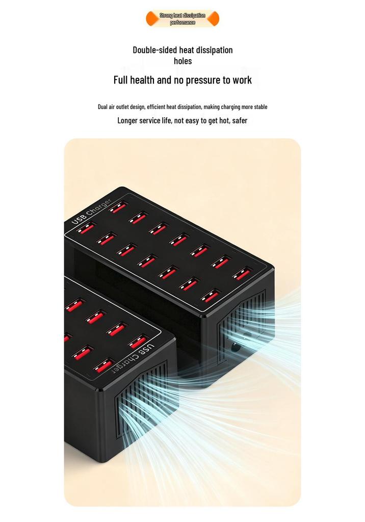 14-Port Smart USB Charger, 60W Multi-Port Mobile Phone Charging Hub for Office & Live Streaming