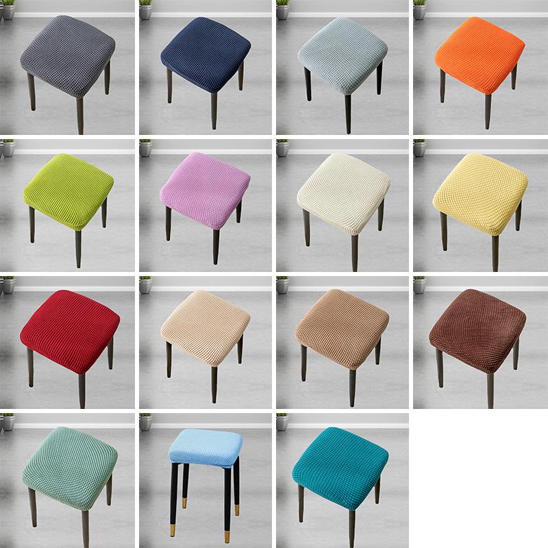 1Pc Stool Cover Dustproof Polyester Elastic Stool Chair Covers Removable Square Seat Cover Solid Color Chair Covers