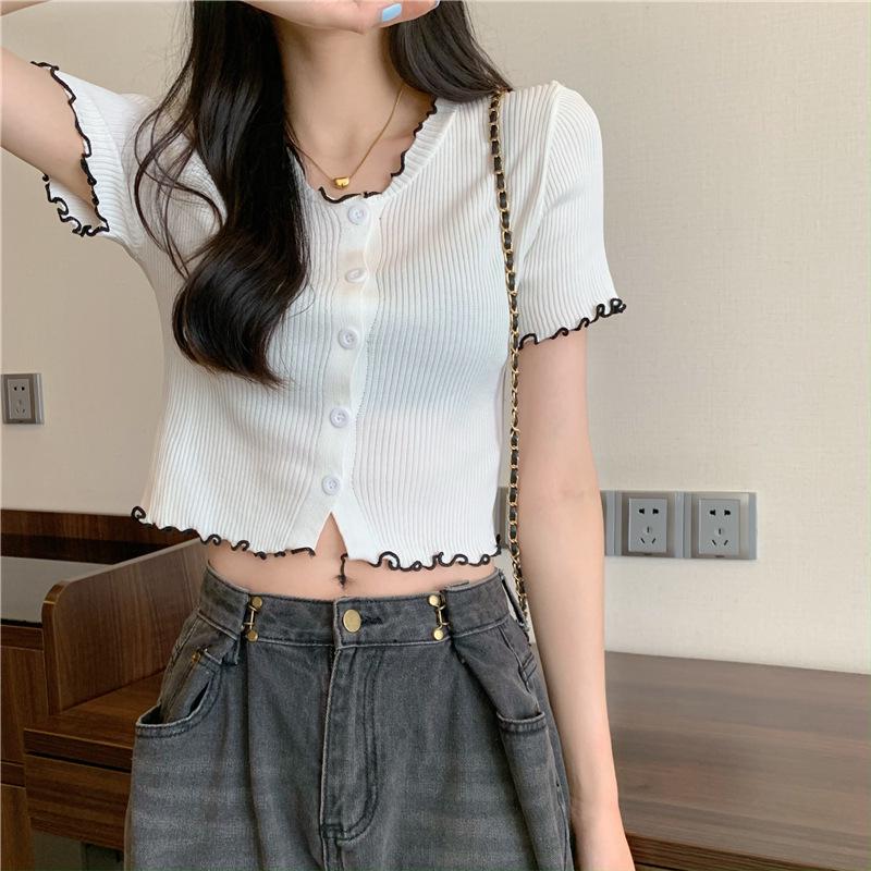 

Женский летний белый вязаный кардиган с оборками и короткими рукавами, топ 2023 One Size белый