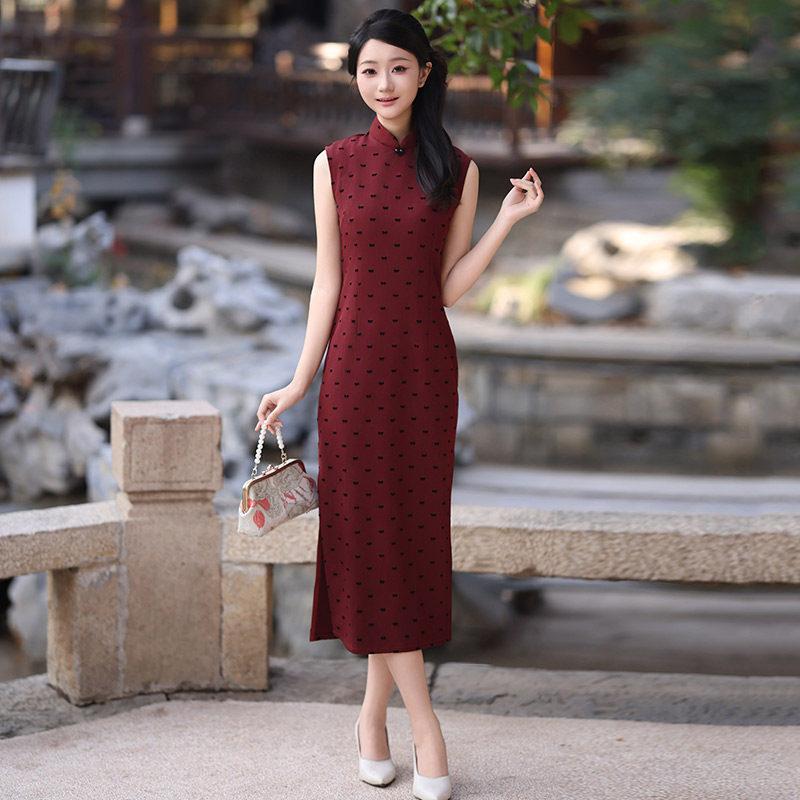Red sleeveless national style new Chinese daily Suzhou long cheongsam improved young 1011 new women's high sense