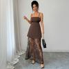 Cross-border European and American Temperament Elegant Suspender Splicing Lace Dress Women's Clothing  Spring and Summer  Independent Station