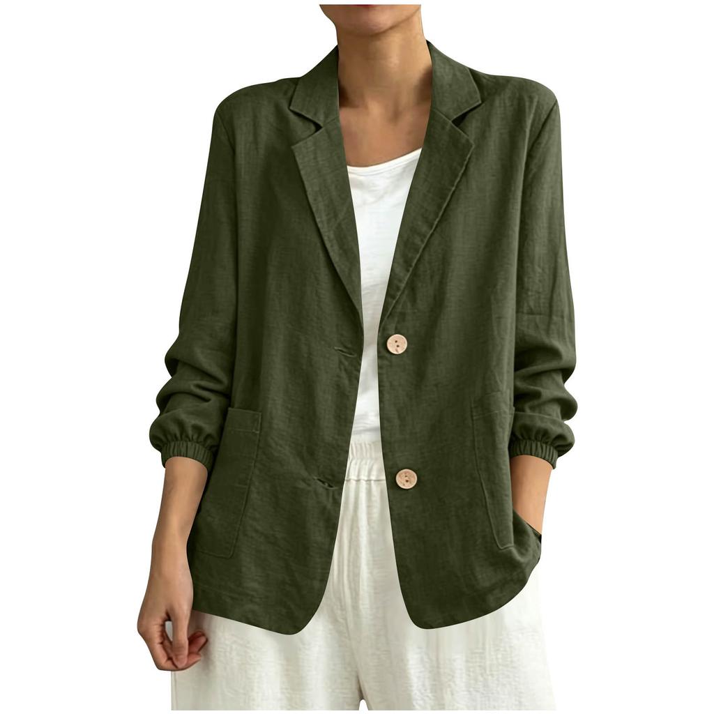 Women's Color Notched Lapel Long Sleeve with Button Closure and Pockets