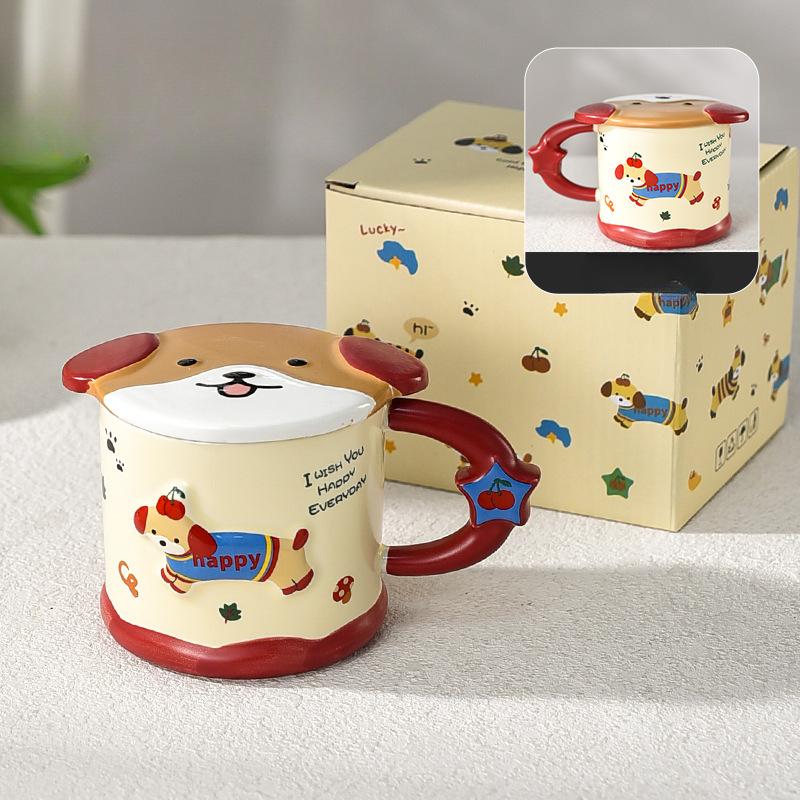 Dachshund Dog with Lid Ceramic Mug Couple Cute Office Water Cup Female Office Worker Particularly Beautiful Cup
