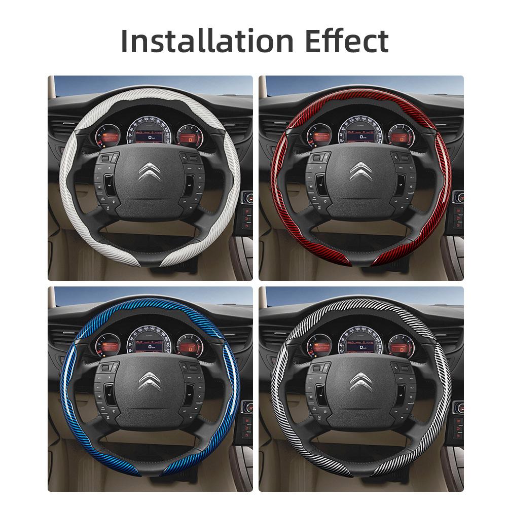 Suitable for Citroen Carbon Fiber Texture Steering Wheel Cover with Segmented Quick-Release Design, Durable Black Accessories for Models Such as C3, C