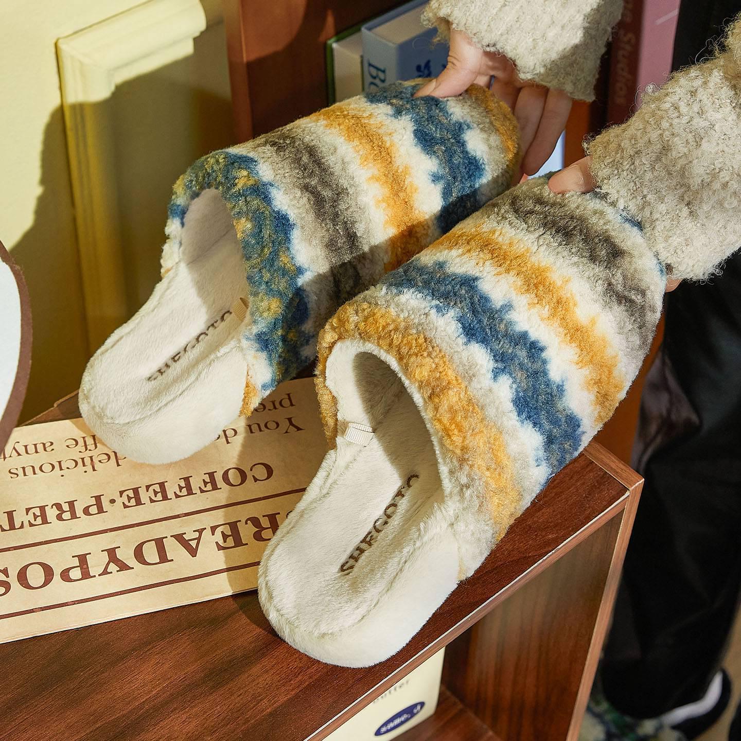 

Японские высококачественные хлопковые тапочки в клетку, унисекс, с закрытым носком, на толстой подошве, для ношения в помещении/на улице осенью и зимой 40-41 (Fits 39-40)