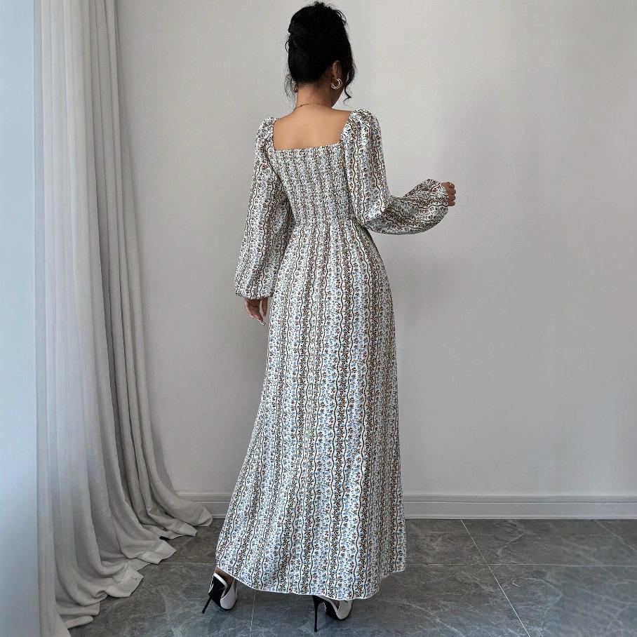 spring autumn women's Party Evening Dress Fashion A-Line Casual loose lantern sleeve floral printed elegant Maxi bodycon dresses