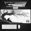 Samurai Anime Mauspads Sakura Landschaft Schreibtischunterlage Schwarz Weiß Gamer Tastatur Großes Mauspads PC Zubehör Gaming Laptop Teppich