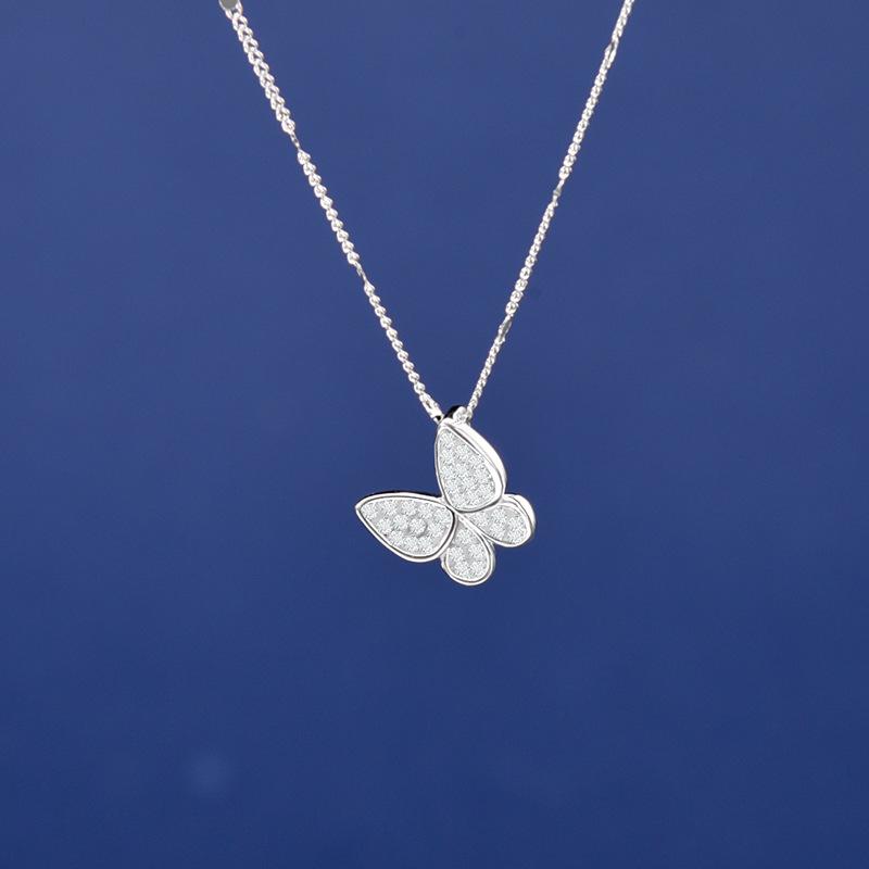 S925 Sterling Silver Diamond Butterfly Necklace - Women s Elegant Fairy Clavicle Chain Birthday Gift.