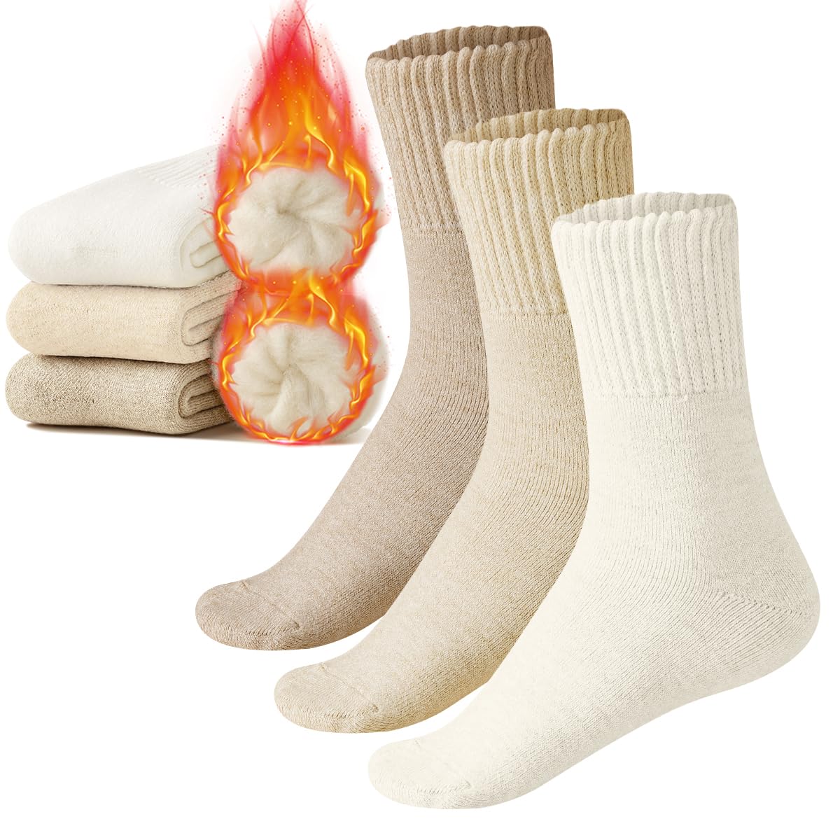 

зимнее постоянное ворсовое шерстяное 2x теплоудерживающая шерсть с начесом для холодного тепла Drop mountain шерстяное пальто [TSGarden] Женские носки, комплект из 3 пар, [На флисовой подкладке