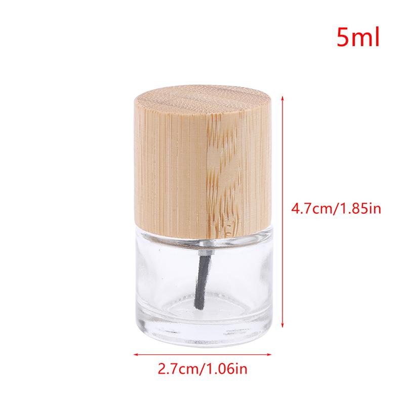 

Cylindrical Glass Nail Oil Bottle 5/10/15ml with Solid Wood & Bamboo Cover Hair Brush Included Nail Glue Bottle Oil Container