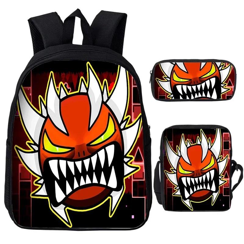 Angry Geometry Dash Cartoon Print Children Backpack 3Pcs Set Boys Girls School Bags Large Capacity Bookbag Back To School Gifts