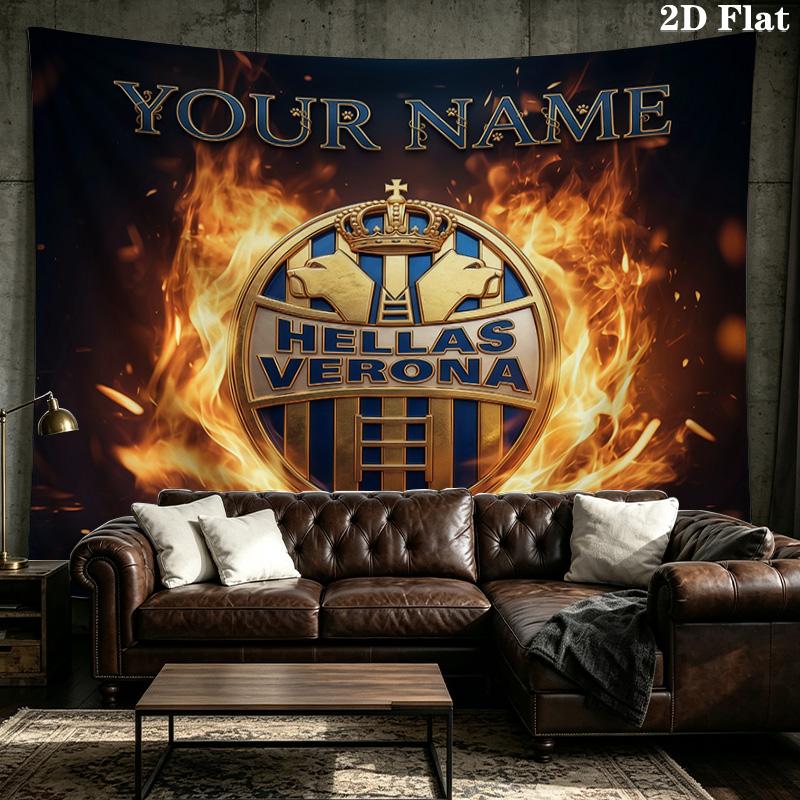 Custom Name Hellas Verona FC Printed Tapestry – Wall Hanging for Bedrooms, Dorms, and Home Decor