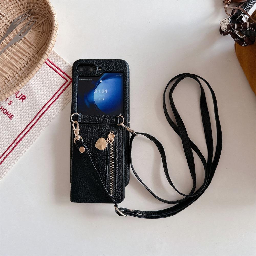 

Кошелек через плечо на молнии с держателем для карт, чехол для телефона Samsung Galaxy Z Flip 6 5 4 Flip6 Flip5 Flip4, кожаный защитный чехол For Samsung Galaxy Z Flip 5