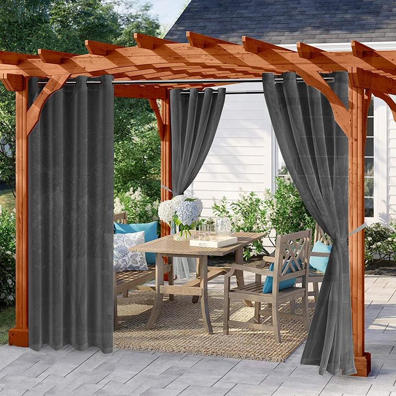 Patio Waterproof Voile Sheer Outdoor Garden Curtains Eyelets Yard Divider Gazebo Pergola Curtains Panel Tulle Net Window Drapes