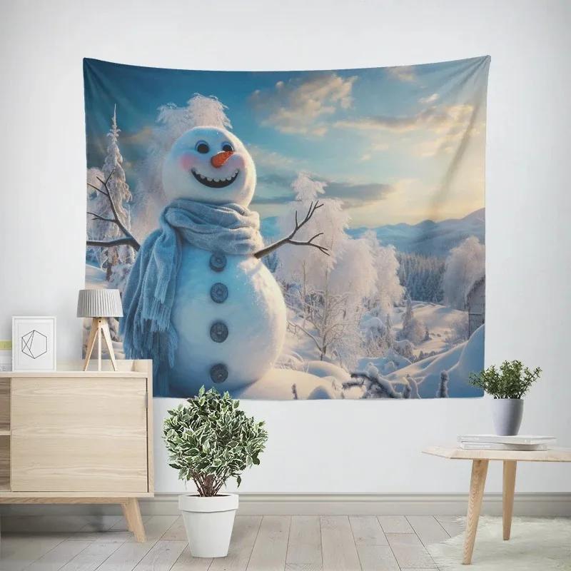 New Year Christmas Snowman Pattern Tapestry Living Room Sofa Home Decor Christmas Gift
