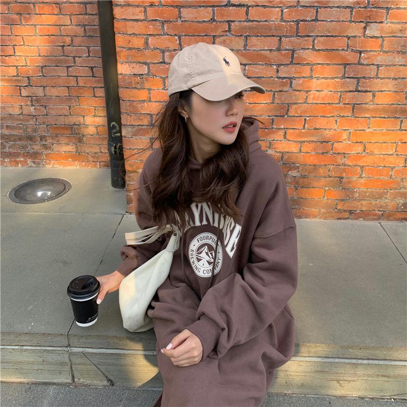 Korean Style Fleece-Lined Hooded Over-Knee Sweatshirt Coat - Plus Size Women's Autumn/Winter 2025 Collection