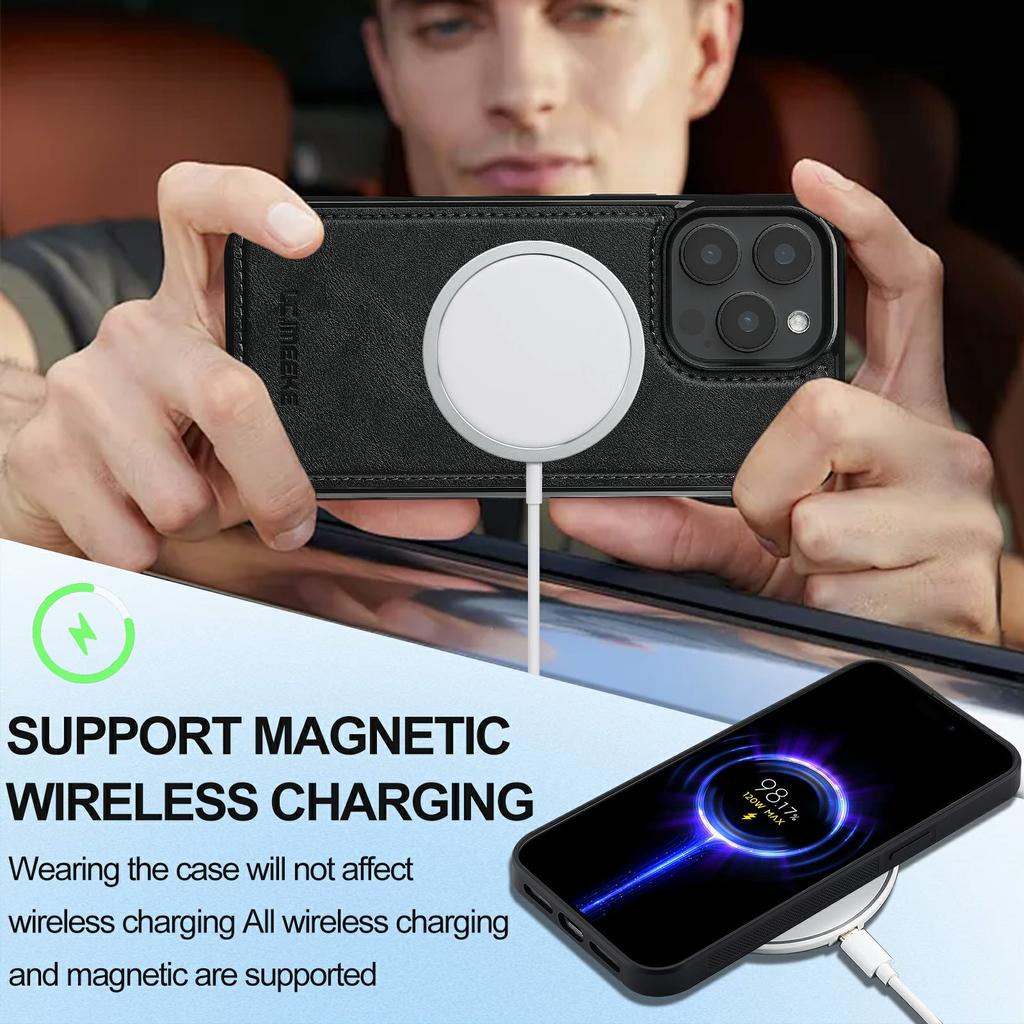 LC.IMEEKE For iPhone 14 Pro Magnetic Case Compatible with MagSafe Leather+TPU Back Cover