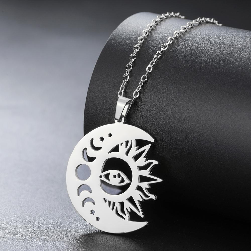 Dawapara Sun and Moon Phase Necklace Crescent Moon Pendant Stainless Steel Jewelry Valentine's Day Gift