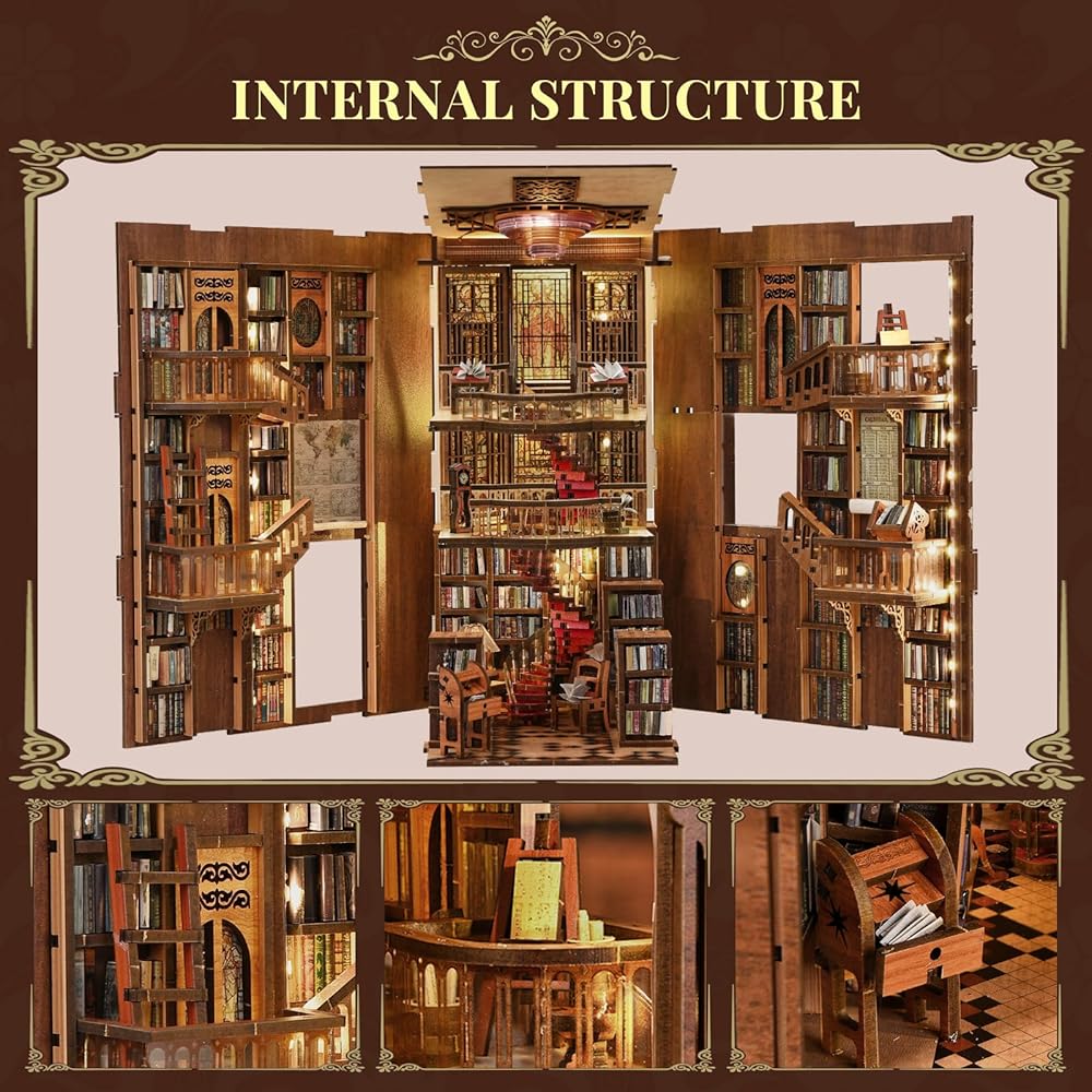 MiniCity DIY Book Nook Kit 3D Miniature House with LED Decor Woodcraft Bookend for Teens and Adults