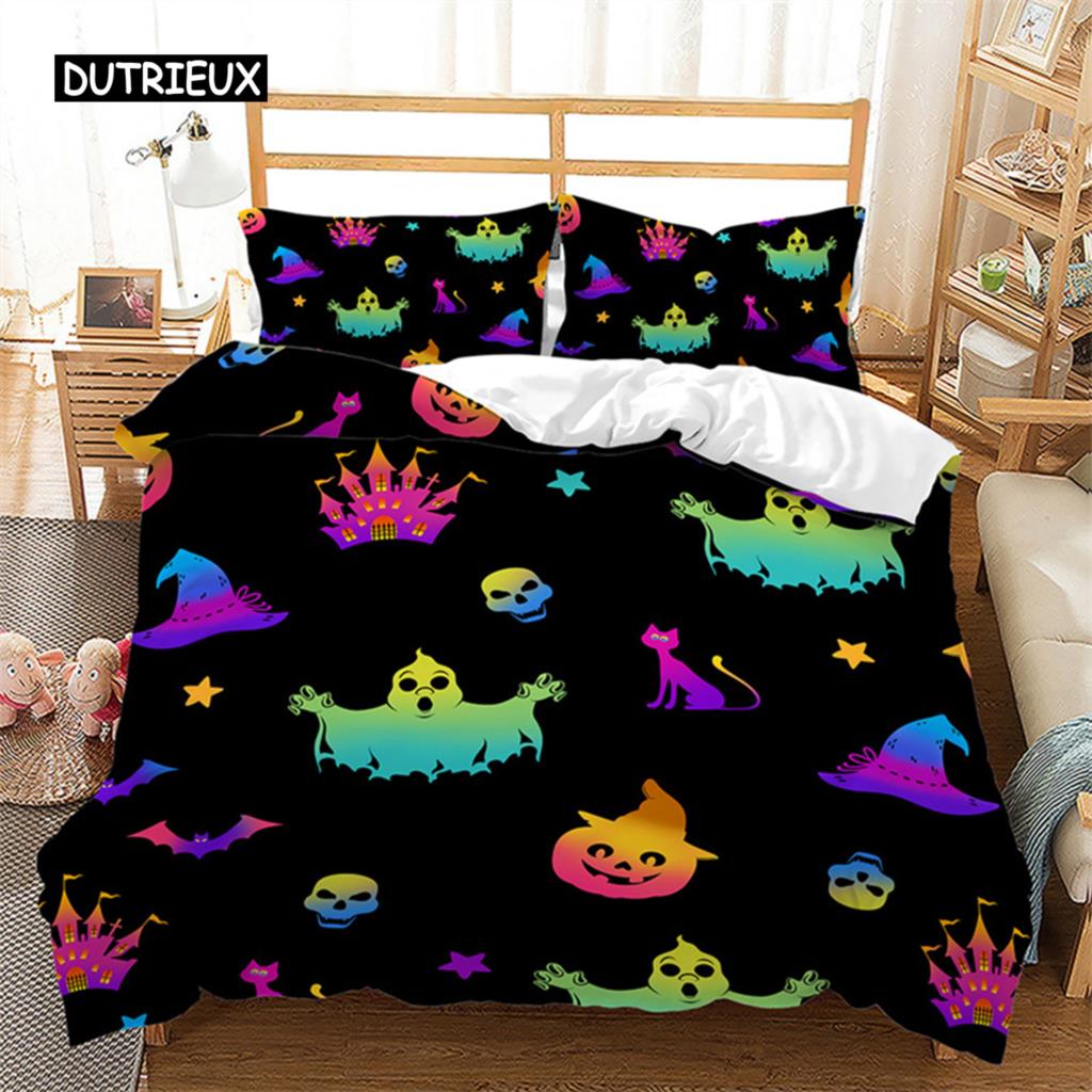 Halloweenský povlak na přikrývku Queen Kreslená dýně Obal na přikrývku Mikrovlákno Hororové téma Gotická strašidelná ložní souprava Pro chlapce Teenagery