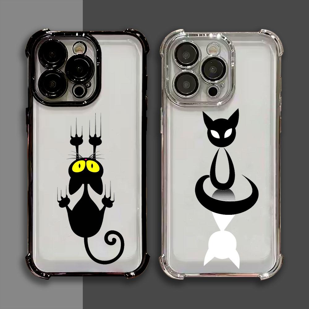 Cartoon Cute Little Black Cat Funda For iPhone 17 Pro 16 15 14 13 12 11 Pro Max Case 17 Plus 17E 16E 17Air Silicone Phone Cover