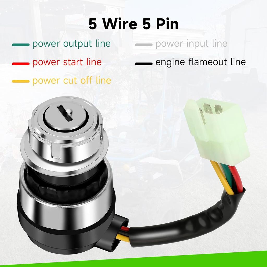 5 Wire 5 Pin Ignition Key Switch Replacement for 110cc 125cc 150cc 200cc 250cc Taotao Massimo Coolster Sunl Mini Jeep Go Kart Cart UTV Chinese ATV