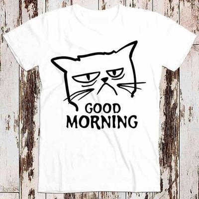 230 Gsm %100 Pamuk Umursamaz Kedi Günaydın Yavru Kedi Miyav Evcil Hayvan En Çok Satan Tişört Müzik Retro Üst Tişört Hediye Havalı Unisex 8662