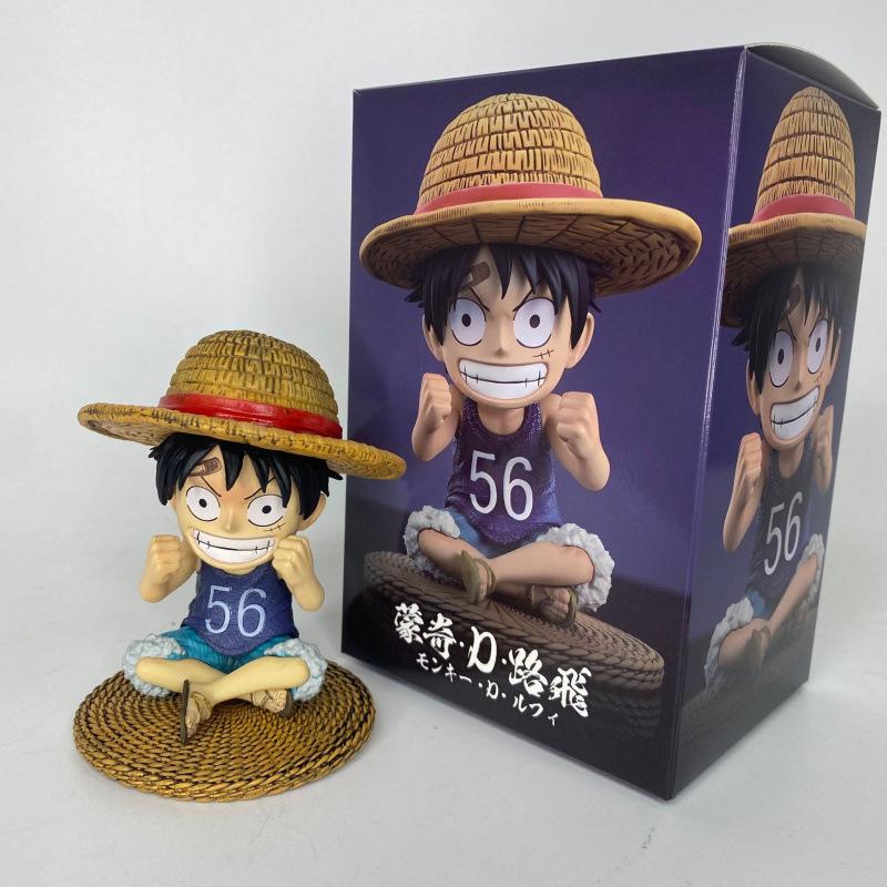ONE PIECE periphery, sitting straw hat childhood Luffy figure, animation Nautical King car desktop chassis small ornament