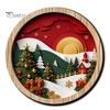 Living Room Wall Ornament Round Wooden Winter Mountain Art with 3D Layered Snow Scenery for Holiday Nature Inspired Home Decor Decor, Rustic Christmas