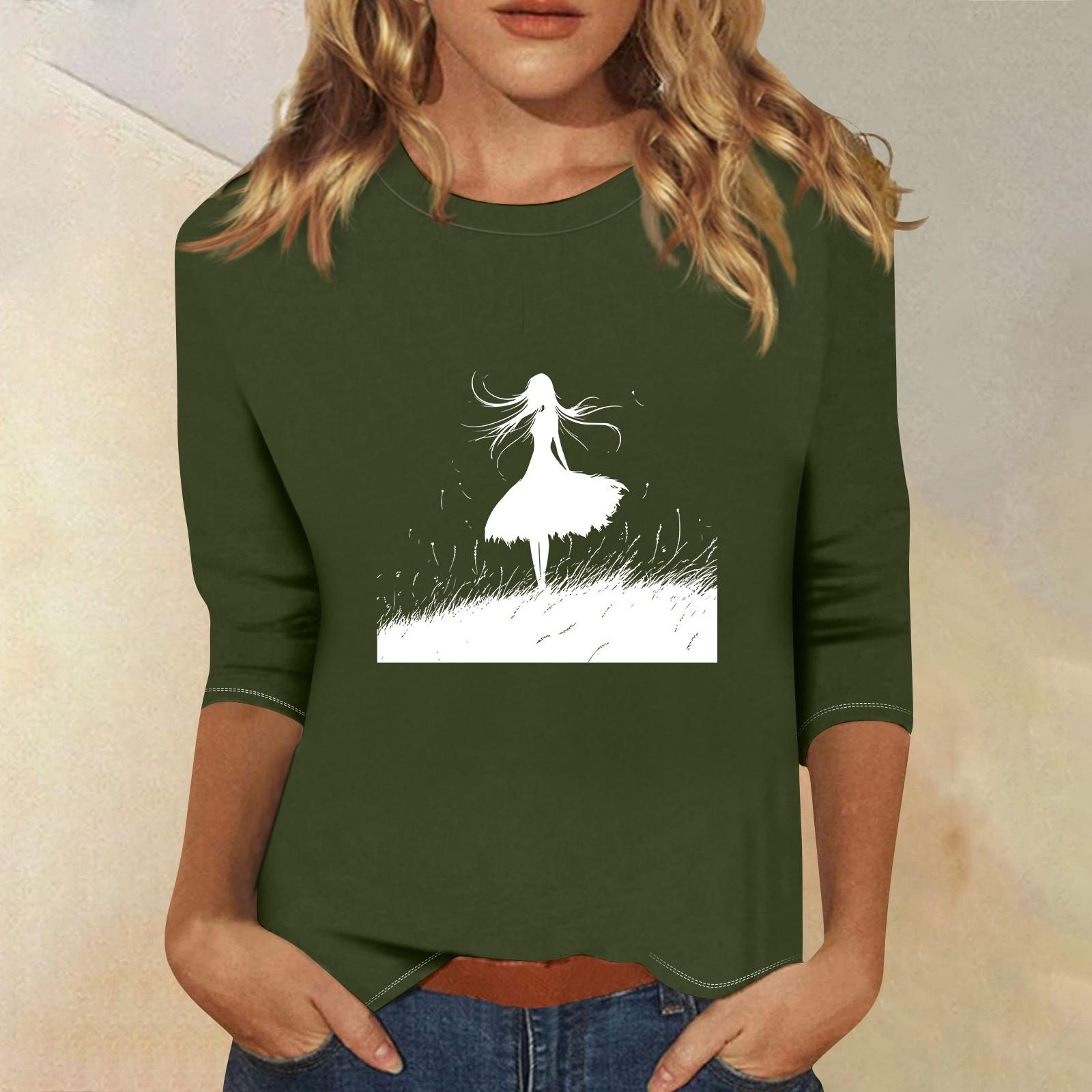 

3/4 рукава топы для женщин футболка повседневные принты топы футболка круглый вырез пуловер блузка L