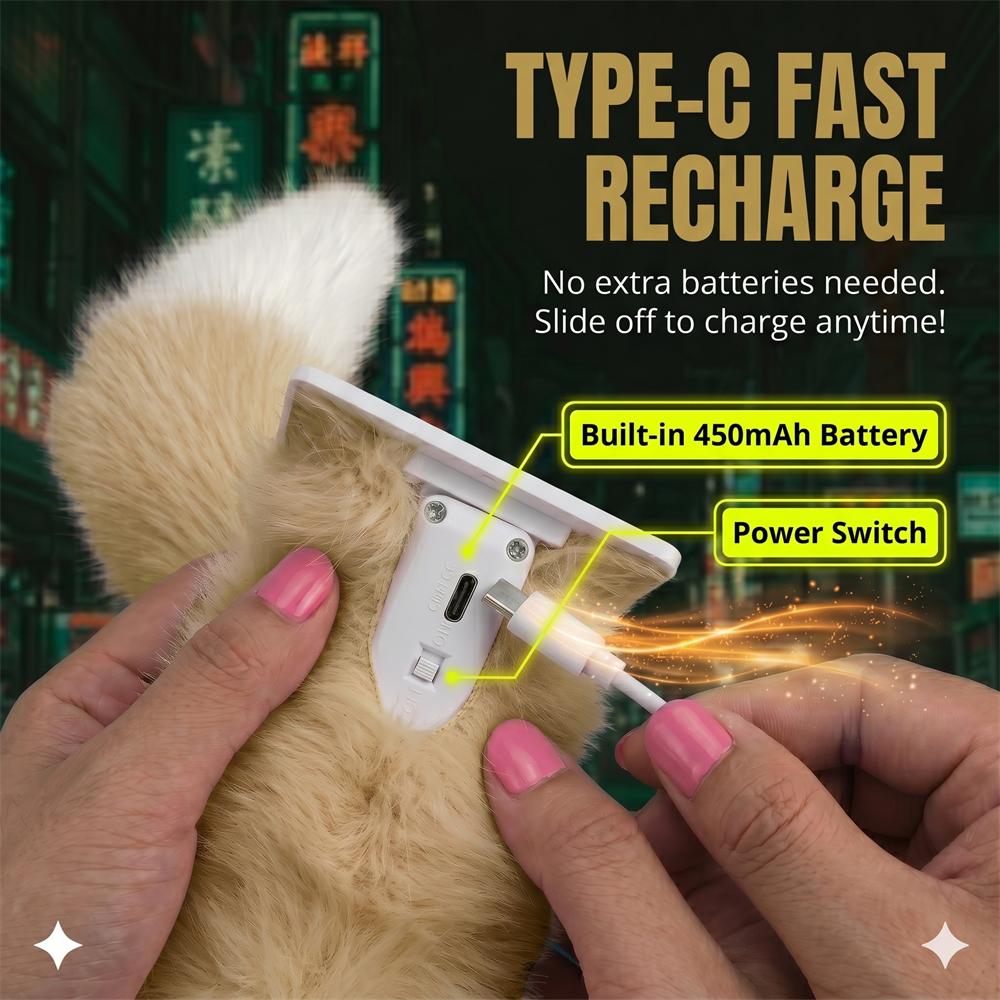 Electric Wagging Tail for Car Cute Plush Moving Auto Interior Exterior Ornament Remote Control Scooter Decor