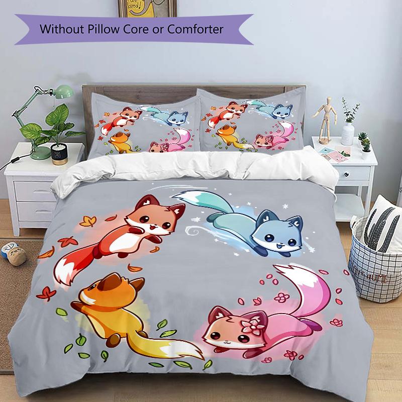

3pcs Four Lively Kittens Printed Quilt Set - Soft and Comfortable Quilt Cover for Bedroom, Guest Room and Dormitory Decorative Bedding Set N039 135x200cm