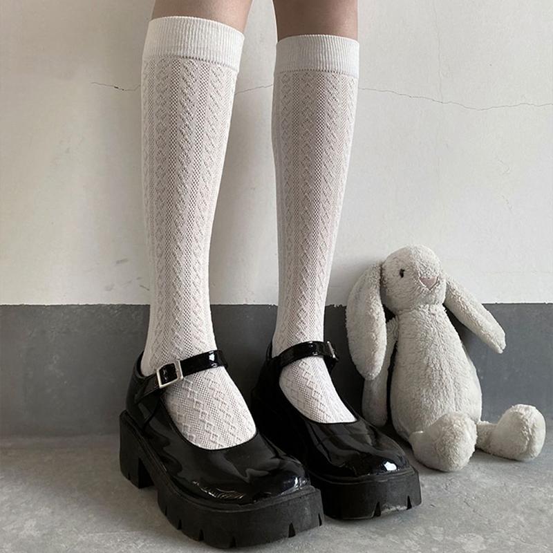 Japan Style High School Student Stockings Long Socks Solid Black White Summer Thin Woman Socks JK Costumes Girls Knee High Socks