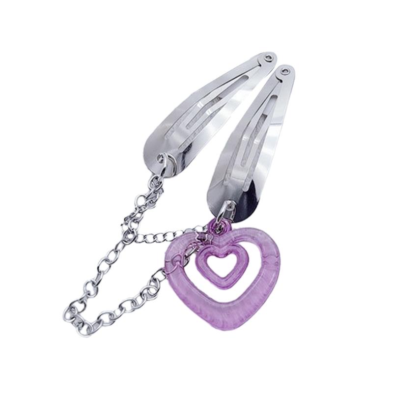 

Fashion Snap Hair Clips Y2K Style Hollow Heart Pendant Hairpin Sweet Cool Hair Barrettes Metal Chain Hair Accessory 1 фіолетовий