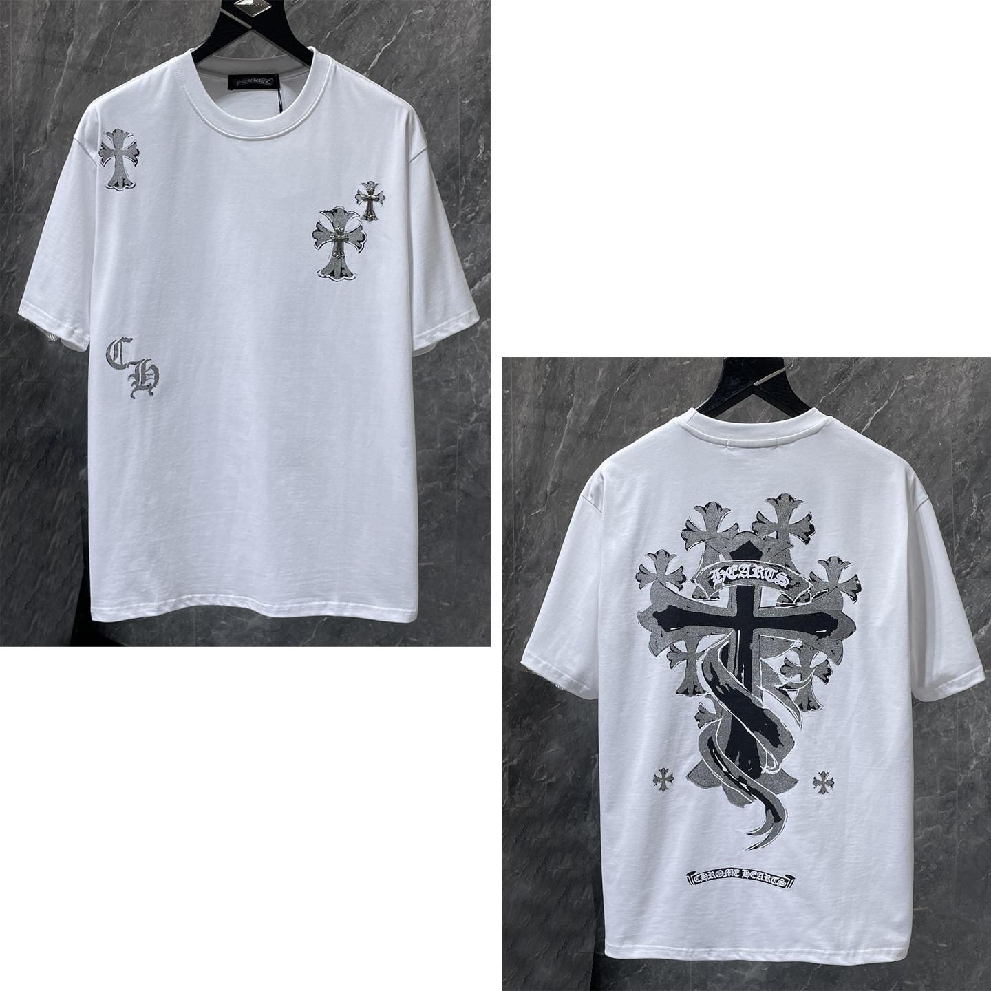

8937 CHROME HEARTS 2026 Summer New High Quality Cotton Round Neck Loose Large Size Men s and Women s T-shirt Couple T-shirt XL білий