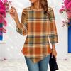 Women Plus Size Round Neck Three Quarter Sleeve Geometric Printed Pointed Hem Casual Blouse