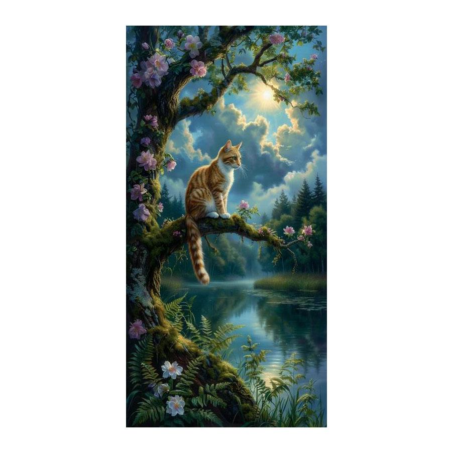 

Forest River Cat Large Size Diamond Painting Scenery Animals Diy Full Square Round Drill Rhinestone Embroidery Mosaic Cross Stitch Kits Square drill 30x60cm