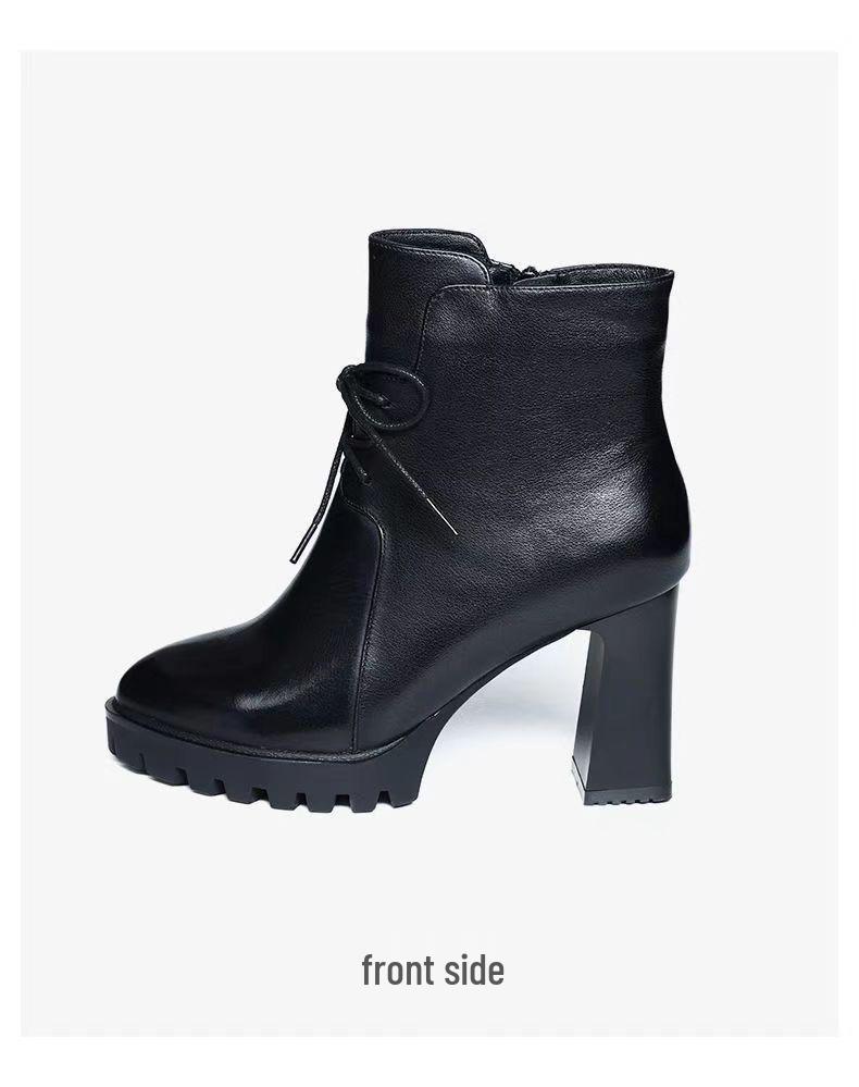 Women's High Heel Leather Ankle Boots with Velvet Lining - Non-Slip Lace-Up Martin Platform for Fall/Winter