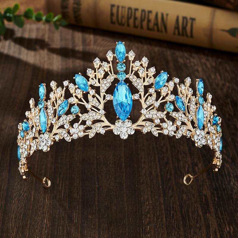 Colorful Rhinestone Bride's Crown Retro Style  Golden Wedding Design  Alloy Crown Headwear  Dress Accessories